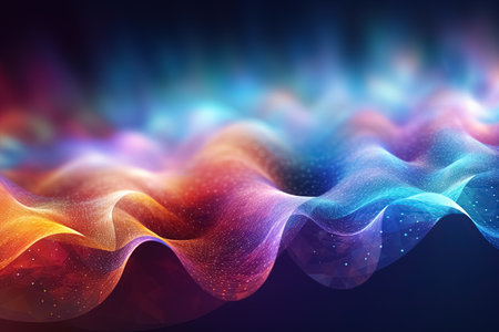 3d abstract background with glowing particles, wave lines and bokeh. Generative Aiの素材
