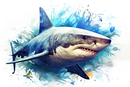 Watercolor painting of a great white shark. Generative Aiの素材