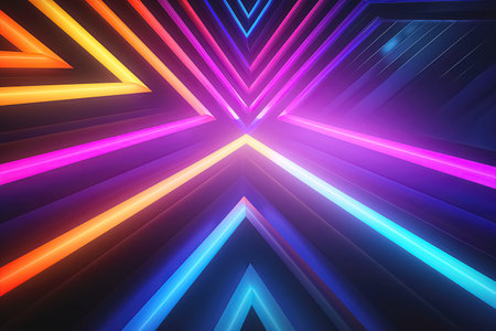 abstract background with glowing neon triangles. Generative Aiの素材
