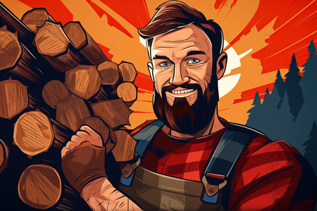 lumberjack with a logs in his hand. Generative Aiの素材