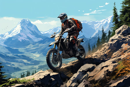 motocross rider on the trail in the mountains. Generative Aiの素材