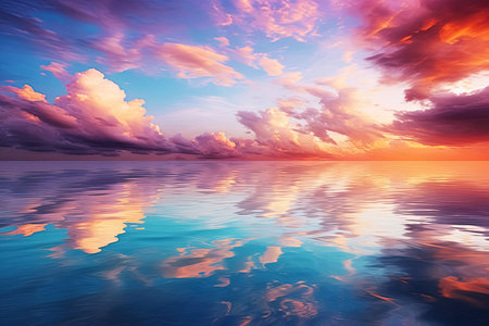 Beautiful sunset over the sea. Colorful sky with clouds. Generative Aiの素材