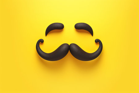 Mustache on yellow background, creative banner for barbershop. Hipster concept. Generative Aiの素材