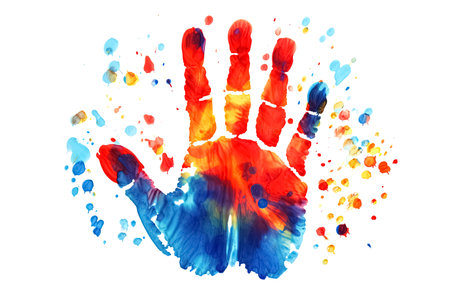 Colorful handprint on white background. Watercolor painting. Generative Aiの素材