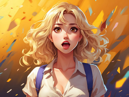 Surprised blonde girl. Generative Aiの素材