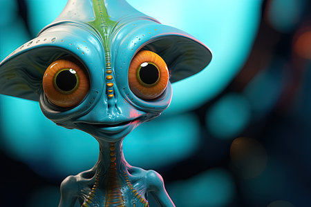 little alien with eyes and mouth on dark background.  Generative Aiの素材