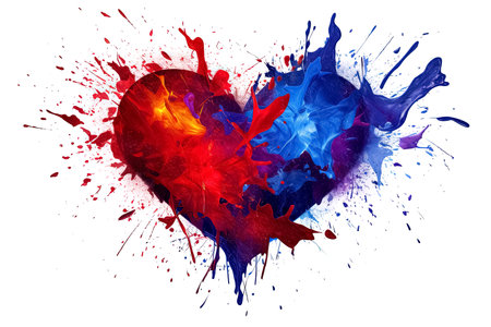 Colorful splashes in the shape of a heart on a white background. Generative Aiの素材