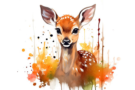 Cute deer. Watercolor painting on white background. Generative Aiの素材