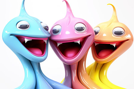 Funny monsters on a white background. Generative Aiの素材