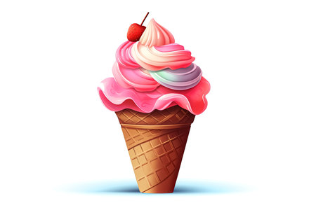 Ice cream in a waffle cone on a white background. Generative Aiの素材