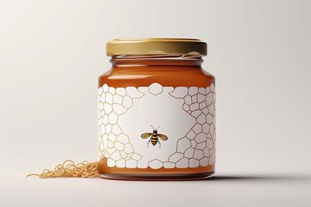 Jar of honey with honeycomb on white background. Generative Aiの素材