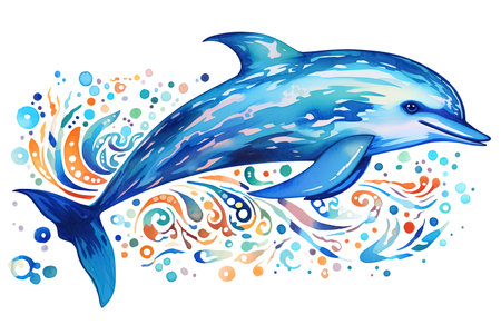 abstract blue dolphin on a white background with a splash. Generative Aiの素材
