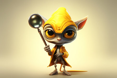 cute cartoon monster or alien with a magnifying glass. Generative Aiの素材