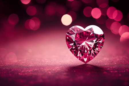 Gemstone heart on bokeh background, valentine's day concept. Generative Aiの素材