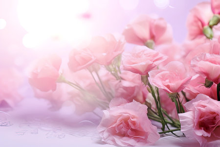 Beautiful bouquet of pink eustoma flowers on light background. Generative Aiの素材