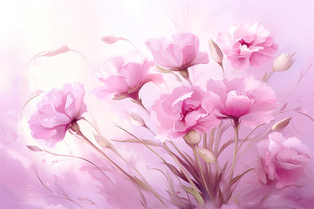 Beautiful pink flowers on a soft pastel background. Greeting card. Generative AIの素材