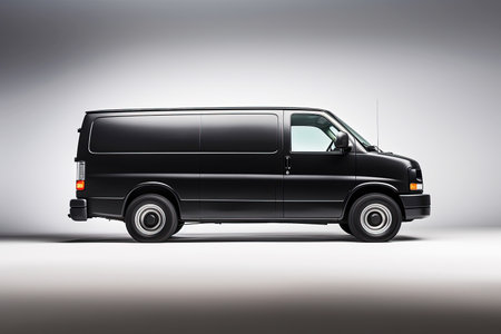Black commercial delivery van on a gray background. Generative AIの素材