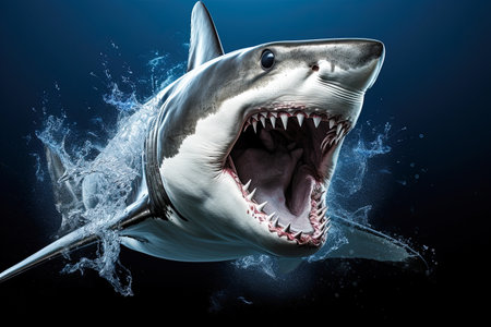 Great white shark swimming in the sea. Generative AIの素材