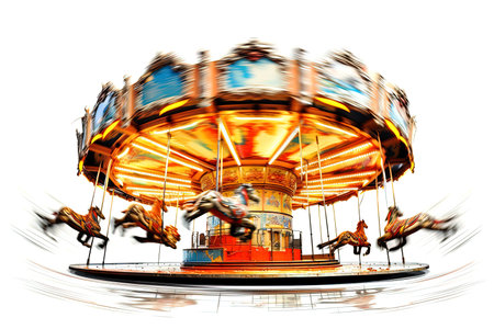 old vintage merry-go-round on a white background. Generative AIの素材