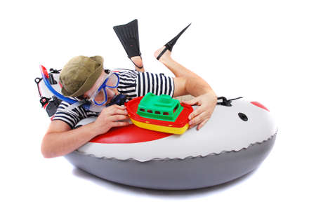 sailor in the rubber boatの写真素材