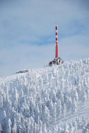transmitter outlook tower lysa hora in beskydy mountains winterのeditorial素材