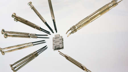 Precision Screwdriver Set on white mirror beground