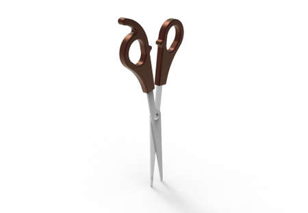Scissors.Opened.Realistic 3D rendering.Isolated on white background.Top view.の写真素材
