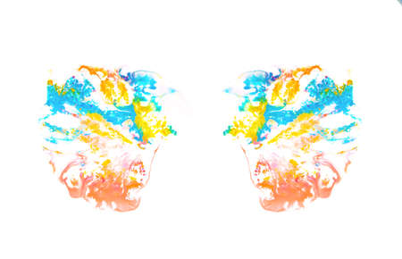 Colorful acrylic abstract painting on isolated white background.の写真素材