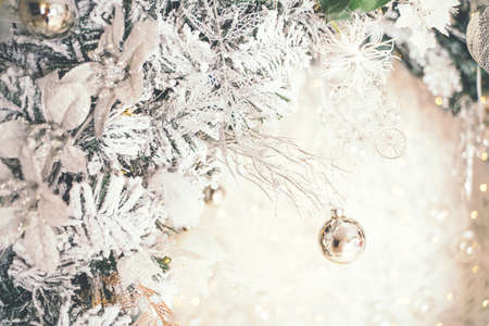 Light new year ball ornament on bokeh background.の写真素材