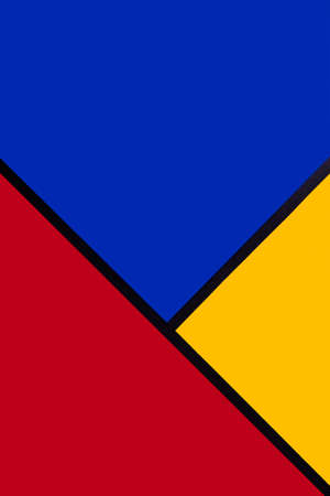 Yellow, red, blue and black colored geometry abstract 2020 trendy art background.の写真素材