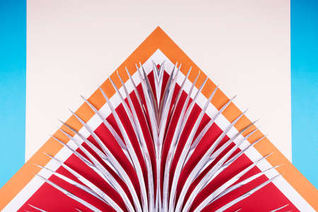 Silver shining palm branch on a colorful geometricの写真素材