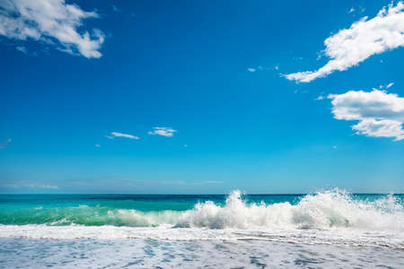 Mediterranean blue beach, coast line.