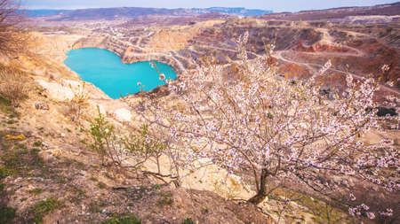 Beautiful landscape of bright blue opencast or lake located near Balaklava town, Crimea.の写真素材