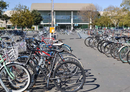Davis, California, USA, 1 October 2016. Bicycles at UC Davis in front of the ARC building. Bicycles are the primary mode of transportation of UC Davis students year roundのeditorial素材