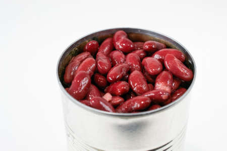 Top of an open red Kidney beans can isolated on white background, without the lid-healthy food conceptの写真素材