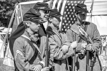 Duncan Mills, CA - July 15, 2017: Black and white rendering of a reenactement of the US Civil War. This event in Northern CA is one of the largest on the West Coast and happens every yearのeditorial素材