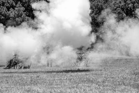 Duncan Mills, CA - July 15, 2017: Black and white rendering of a reenactement of the US Civil War. This event in Northern CA is one of the largest on the West Coast and happens every yearのeditorial素材