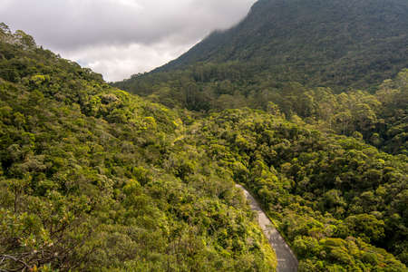 Viiew from Morro do Bone trail, Petropolis, Rio de Janeiro, Brazil, on a partly cloudy day,...