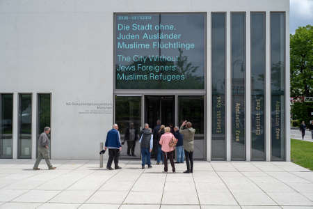 Munich, Bavaria, Germany - May 18, 2019. Tourists entering the N-S documentation center for the history of national socialism.のeditorial素材