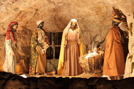 VATICAN - DECEMBER 25: The three Magi and Jesus Christ scene of the Christmas crib on December 25, 2011 in Vatican Cityのeditorial素材