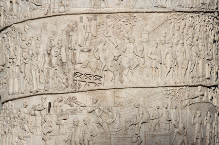Basrelieves in the Trajan column in Rome, Italy
