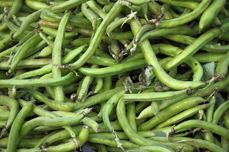 Fresh fava beans for sale in a greengrocery