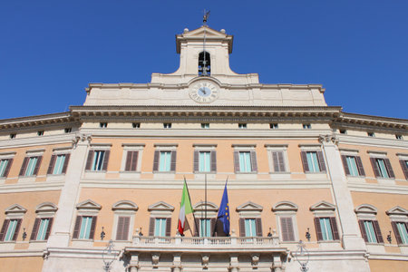 Montecitorio palace, houses of the italian Parliament. Rome, Italyのeditorial素材