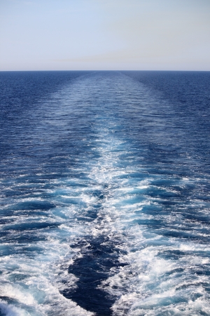 Wake of a cruise ship on the open oceanの写真素材