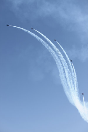 ROME - JUNE 3: The acrobatic team Breitling Jet Team perform at the Rome International Air Show on June 3, 2012 in Rome, Italyのeditorial素材