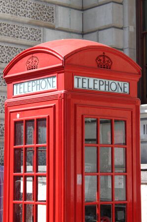 Detail of the typical London red telephone booth
