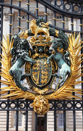 London, UK - May 21, 2010: Emblem in the front gate of Buckingham Palace in London, UKのeditorial素材