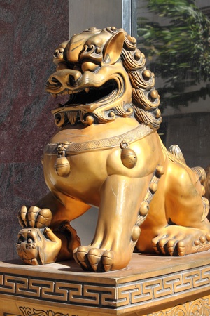 Chinese Imperial Lion statue, symbol of protection  power in Oriental Asia especially Chinaの写真素材