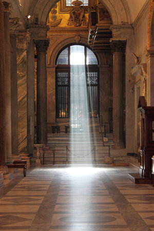 Rome, Italy - May 9 2010: Mystic light in the nave of a Santa Maria in Trastevere churchのeditorial素材