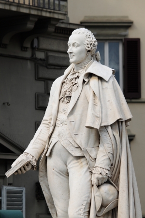 Statue of the great italian composer Carlo Goldoni in Florence, Italyの写真素材